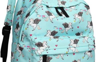 Kono Childrens Backpacks Unicorn School Bag Canvas Rucksack for Girls and Boys Fashion Printed Bookbag for Students Teenagers Casual Daypack (Blue)