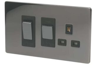 LAP 45A 2-Gang DP Cooker Switch & 13A DP Switched Socket Black Nickel with Black Inserts. Free C&C only limited locations