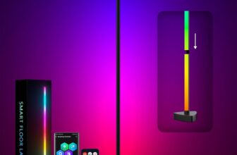 LED Corner Floor Lamp, RGBWW Standing Lamp with App & Controller Control, Music Synic Atmosphere Tall Speed Brightness Adjustable for Restaurant Cafe Shop Aisle Yard Garden