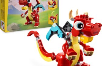 LEGO Creator 3in1 Red Dragon Toy to Fish Figure to Phoenix Bird Model, Animal Figures Set, Gifts for 6 Plus Year Old Boys, Girls and Kids 31145