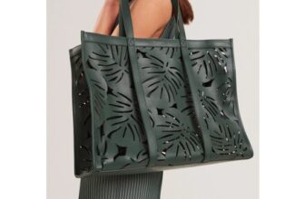 LEIIAN Leaf Cut out Wide Leather Tote Bag