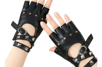 Leather Fingerless Gloves for Men and Women with Rivets