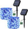 Lezonic Solar String Lights Outdoor,2 Pack 12M/40Ft 120 LED Solar Garden Lights Waterproof Fairy Lights Copper Wire with 8 Modes for Patio Yard Fence Lawn Trees Wedding Party Decorations (Blue)