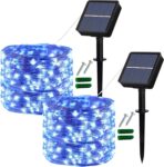Lezonic Solar String Lights Outdoor,2 Pack 12M/40Ft 120 LED Solar Garden Lights Waterproof Fairy Lights Copper Wire with 8 Modes for Patio Yard Fence Lawn Trees Wedding Party Decorations (Blue)