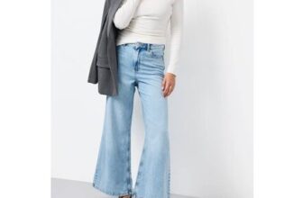 Light Denim Lyocell Blend Flared Palazzo Jeans