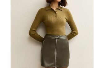 Light Khaki Faux Leather Zip Detail Mini Skirt