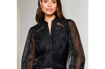 Lipsy Black Long Sleeve Sheer Artwork Button through Shirt Size 6