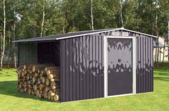 Living and Home 4 x 8 Garden Metal Storage Shed with Log Storage