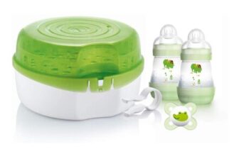 MAM Microwave Steriliser with 2 Anti-Colic Bottles and Soother