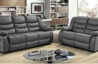 MNS Bonded Leather Recliner Sofa with Cupholders – 32 Seater Sofa – Grey (Full Set 32) – Sold & fulfilled by MNS (MY NEW SOFA) LTD