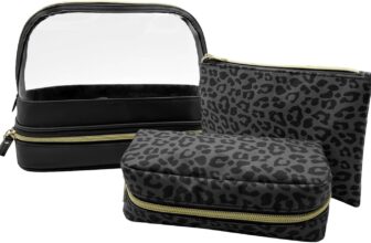 Makeup Bag 3 Pack, Double Layer Transparent Cosmetic Bag Organizer, Womens Toiletry Bag, Travel Essentials (Black)