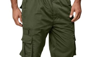 Mens Cargo Shorts, Knee-Length, Multi-Pocket, Elastic Waist, S-5XL