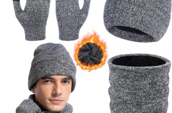 Mens Hat Scarf and Gloves Set 3 in 1 Mens Beanie Hat Scarf and Touch Screen Gloves Set Thermal Fleece Lined Touch Screen Gloves Knitted Cap Neck Warmer Cold Weather Sets for Men Women
