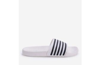 Mens White and Navy Stripe Pool Slide Sandal