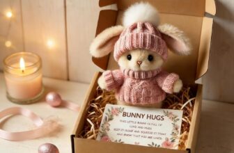 Mini Bunny Hug Cute Easter Gift, Bunny Hugs in a Box with Uplifting Card, Mini Easter Bunny Toy, Handmade Plush Pocket Hug Rabbit Doll, Easter Gifts for Kids Family Friend