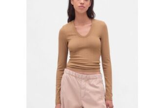 Modern Beige Long Sleeve Sheer Ribbed T-Shirt