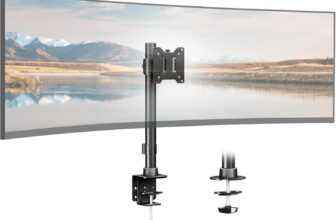 Monitor Arm Ultrawide Heavy Duty 17-49 Inch – Single Monitor Mount holds up to 20 KG, Adjustable Desk Mount Stand, VESA75/100mm, Black