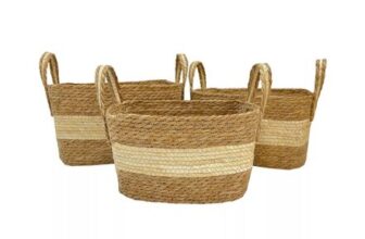 Natural Wicker Nestable Storage Basket (H)32cm (W)28cm (D)38cm, Set of 3