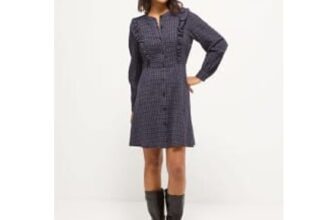 Navy Check Frill Mini Dress