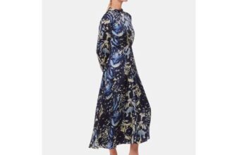 Navy Dazzled Floral Satin Dress