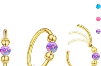 Nose Rings Hoops Opal Nose Piercings Jewelry 8MM 316L Surgical Steel Hypoallergenic Silver Septum Hoop Nose Ring for Women 18G Hinged Helix Rook Conch Cartilage Daith Tragus Earring