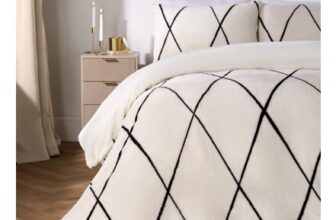 OHS Diamond Check Teddy Fleece Duvet Cover Set Monochrome