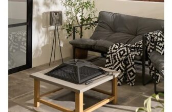 OHS Square Outdoor Firepit with Cover & Poker – Grey