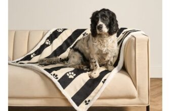 OHS Stripe Paw Print Sherpa Reverse Throw – Monochrome