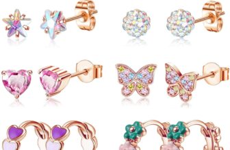 ORAZIO 8 Pairs Hypoallergenic Screwback Earrings Studs for Women Girls 316L Stainless Steel CZ Heart Hoop Earrings Cute Flower Butterfly Screw Back Stud Earrings Set 20G