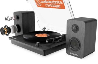 Oakcastle TT200 Bluetooth Turntable with Bookshelf Speakers & Audio Technica AT3600L Cartridge sold by iZilla FBA