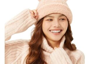 OhSunny Womens Winter Beanie with Faux Fur Bear Ears Pink