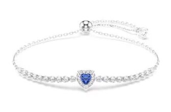 One Bracelet Mixed Cuts, Heart, Blue, Rhodium Plated