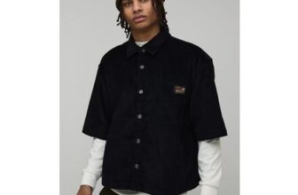 Oversized Boxy Half Sleeve Cord Woven Tab Shirt