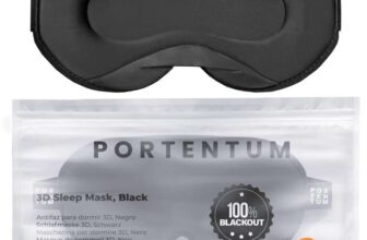 PORTENTUM 3D Sleep Mask, Black. Includes Ear Plugs, Breathable, Blocks 100% of Light, Adjustable Strap, Comfortable Design