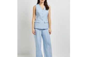 Pale Blue Dorothy Perkins Elastic Waist Straight Leg Trouser