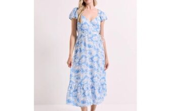 Palm Wrap Front Frill Sleeve Tiered Midi Dress