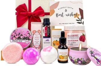 Pamper Hamper Gifts for Women – Scented Candle, Cards, Spa Bath Set, Relaxing Basket Gifts for Her, Gest Well Soon Self Care Retirement Gift Set, Delicately Boxed