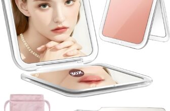 Pink Mini Makeup Mirror, Compact Mirror for Handbags with 2 Pcs Tweezers and A Storage Bag, 30x Magnifying Glass, A Travel Essential that Easily Fits into Pockets and Handbags