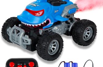 RC Cars for Kid, Remote Control Monster Truck for Boys, RC Monster Truck Shark Car with Spray LED Light, Gift Toy for Boys Kids