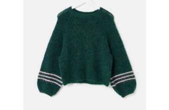 RECYCLED MATERIALS Dark Green Fluffy Crew Neck Lofty Knitted Jumper