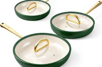 ROYDX Non Stick Frying Pan Set, Titanium Ceramic Frying Pan with Lids, 20cm, 26cm and 30cm Skillet Set with Stay Cool Handle, Oven Safe, Compatible with All Stovetops-Pine Green