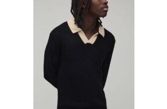 Regular Boxy Contrast Revere Knitted Long Sleeve Polo