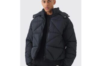 Regular Fit Crinkle Nylon Panelled Hooded Puffer Jacket