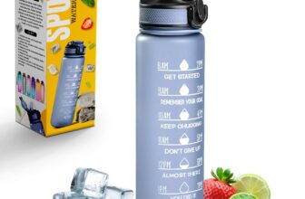 Roe Tenpo Sports Water Bottle with Straw and Time Marking, and 32OZ Capacity – Motivational and Eco-Friendly BPA-Free Bottle for Running, Gym, Yoga, Outdoors, and Camping (Style-1, Grey)