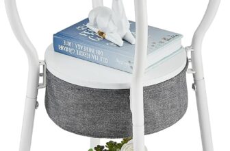 Round Side Table, 3-Tier Small End Tables with Fabric Basket, Coffee Table Vintage Slim Waist Bedside Sofa Corner Side Tables for Living Room Bedroom Small Spaces (White)