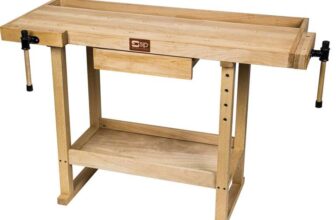 SIP Beech Workbench 1320 x 610 x 865mm with Drawer, Shelf & 2 Vices for Workshop & DIY