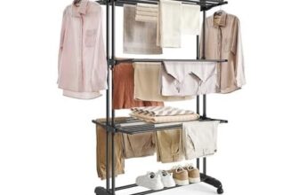 SONGMICS Large Foldable 4-Tier Stainless Steel Clothes Drying Rack