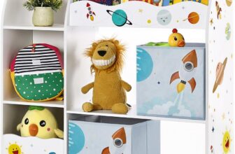 SONGMICS Toy and Book Organizer for Kids, Kids Bookshelf and Toy Storage, Storage Organizer with 2 Storage Boxes, for Playroom, Childrens Room, Living Room, Cloud White with Motif GKR42WT