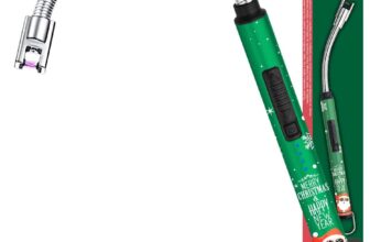 SUPRUS Candle Rechargeable Electric Arc Lighter Stainless Steel Housing & Hanging Hook with 360 Flexible Neck (Christmas Green)