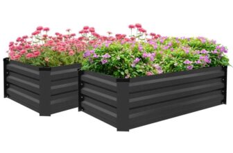 Set of 2 Raised Garden Bed Galvanised Planter Box, Grey – with code by outsunny